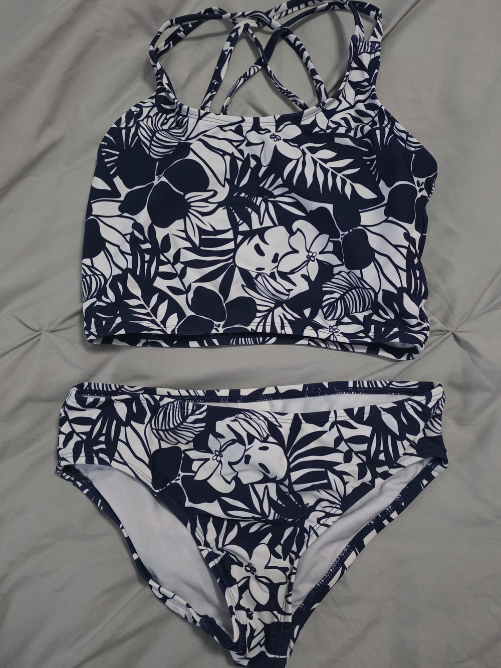 Girls Navy and White Floral Two-Piece Swim Set